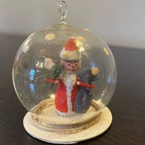 Vintage Santa Hand Blown Glass Diorama Christmas Ornament